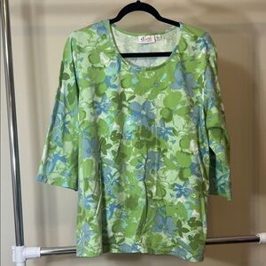 Floral Green and Blue Long Sleeve Top